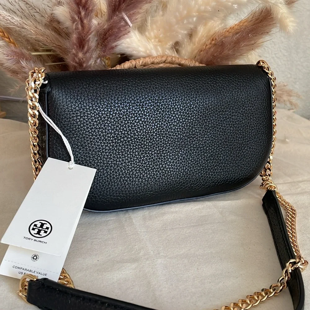 NEW✨tory Burch Chelsea pebbled crossbody bag black chain strap